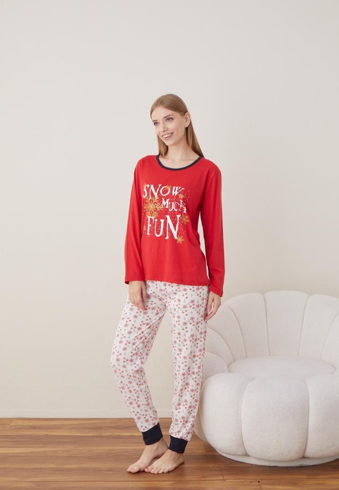 Pijama Dama Craciun " SNOW MUCH FUN " ,maneca lunga ,pantaloni lungi,Engros